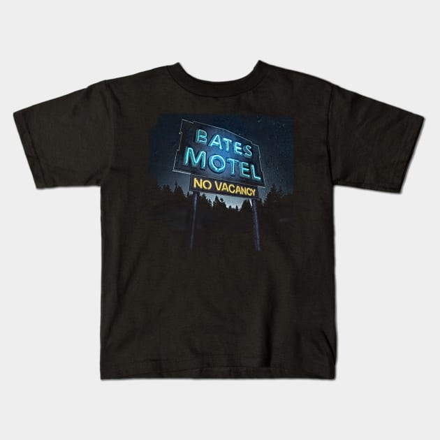 Bates Motel Sign Kids T-Shirt by Alema Art